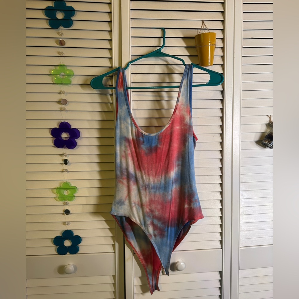 Red, White & Blue Tie Dye Bodysuit Tank